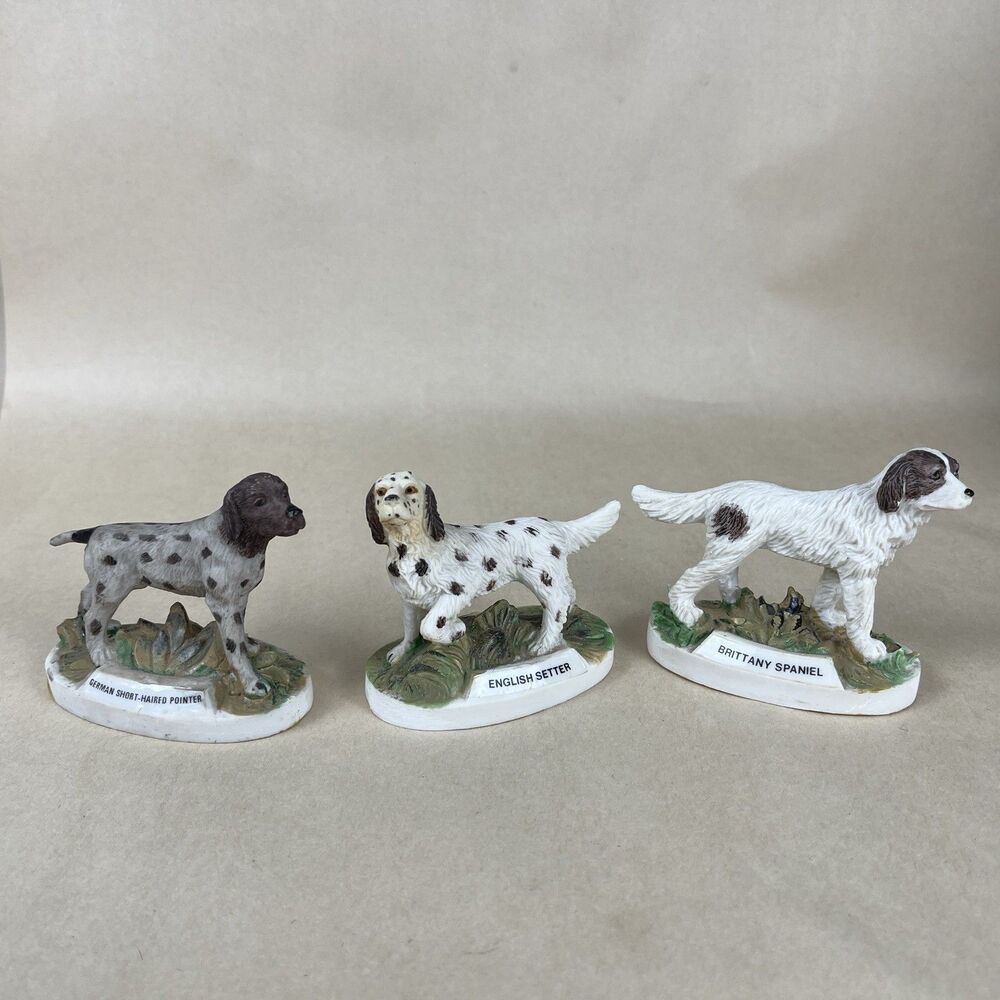 3 VTG 80s JASCO Dog Figurines- BRITTANY SPANIEL, English Setter, German Pointer